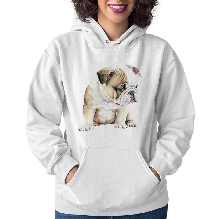 Moletom Feminino Cachorro Buldogue Inglês - Branco