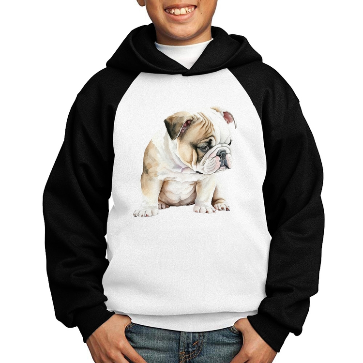 Moletom Infantil Cachorro Buldogue Inglês - Branco/Preto