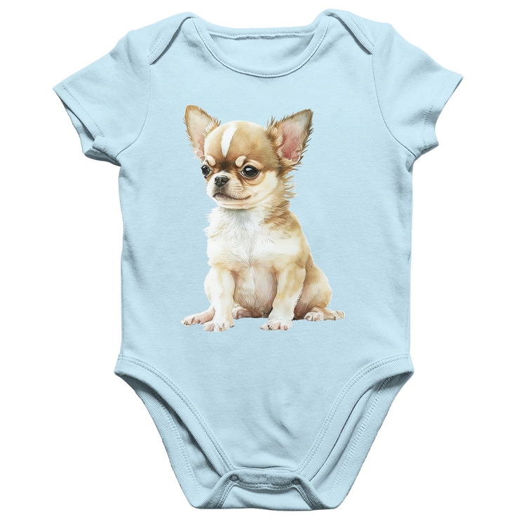 Body Bebê Algodão Cachorro Chihuahua - Azul Bebê