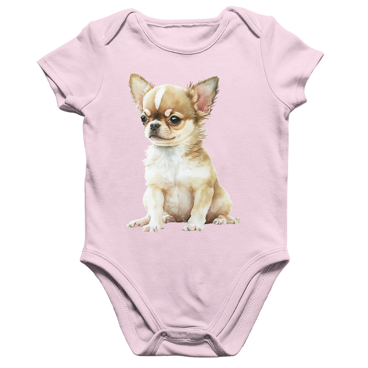 Body Bebê Algodão Cachorro Chihuahua - Rosa Bebê