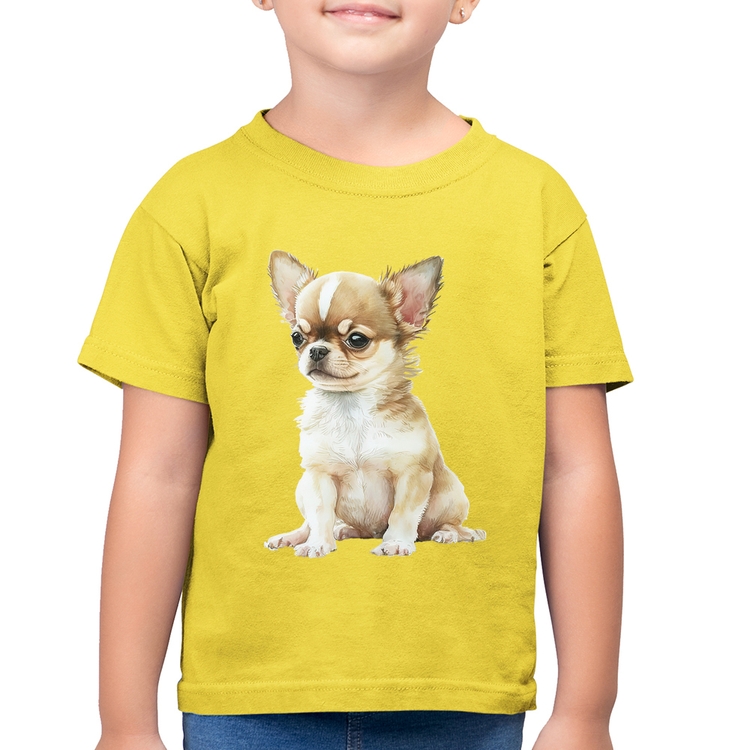 Camiseta Algodão Infantil Cachorro Chihuahua - Amarelo Canário