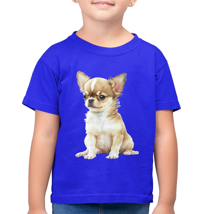 Camiseta Algodão Infantil Cachorro Chihuahua - Azul Royal