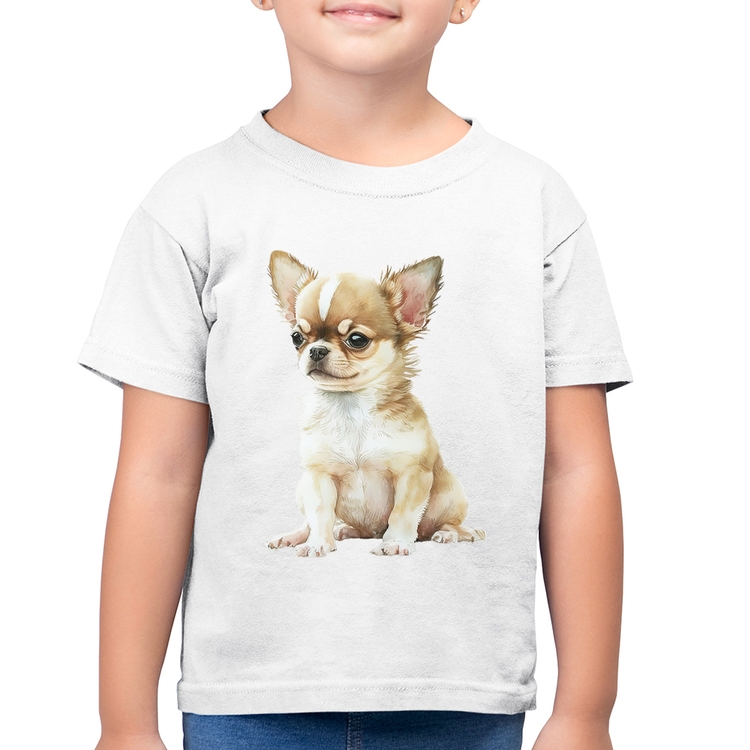 Camiseta Algodão Infantil Cachorro Chihuahua - Branca