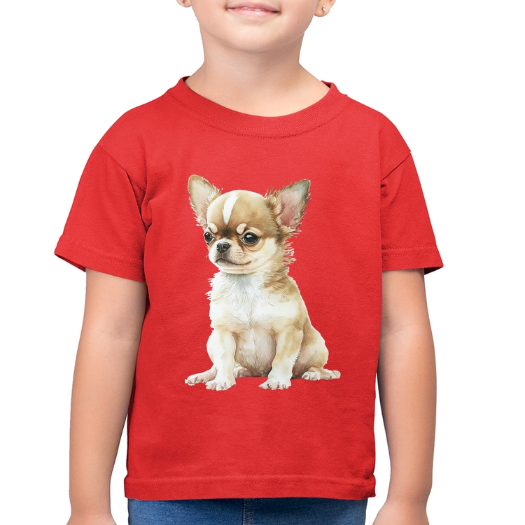 Camiseta Algodão Infantil Cachorro Chihuahua - Vermelha