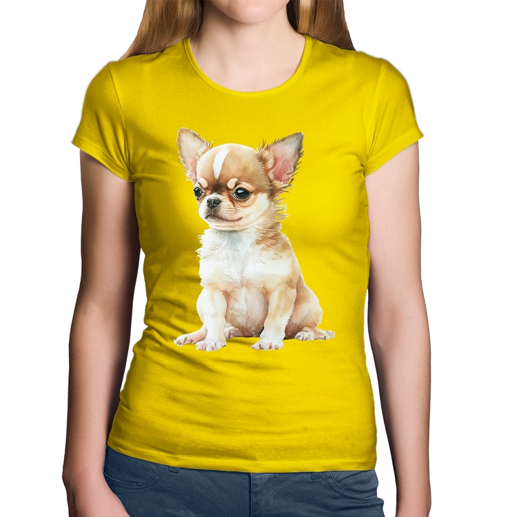 Baby Look Algodão Cachorro Chihuahua - Amarela