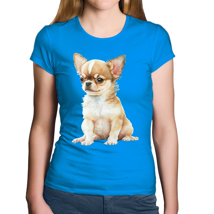 Baby Look Algodão Cachorro Chihuahua - Azul