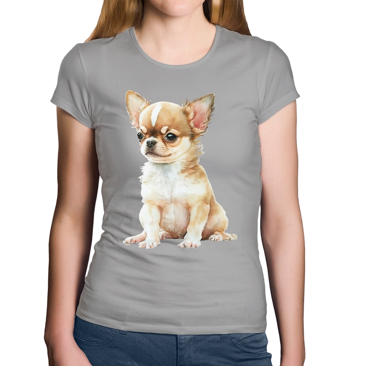 Baby Look Algodão Cachorro Chihuahua - Cinza