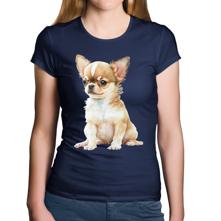 Baby Look Algodão Cachorro Chihuahua - Marinho