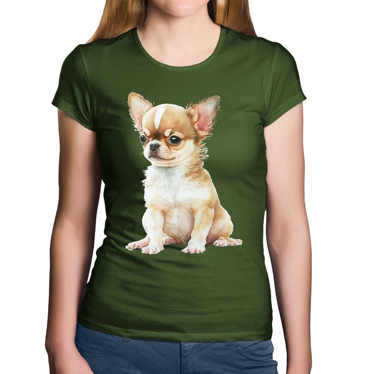 Baby Look Algodão Cachorro Chihuahua - Musgo