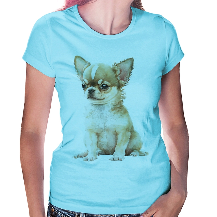 Baby Look Cachorro Chihuahua - Azul Bebê