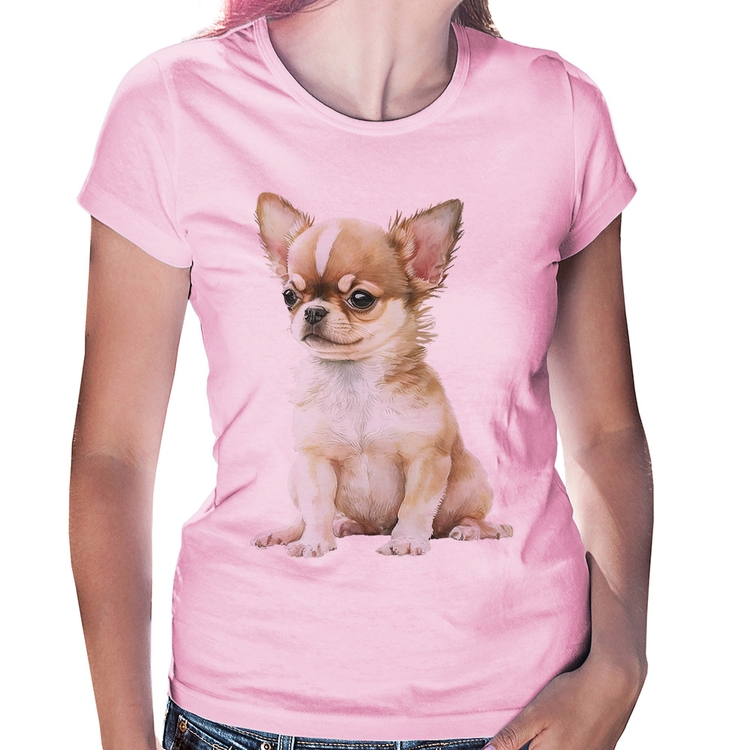 Baby Look Cachorro Chihuahua - Rosa Bebê