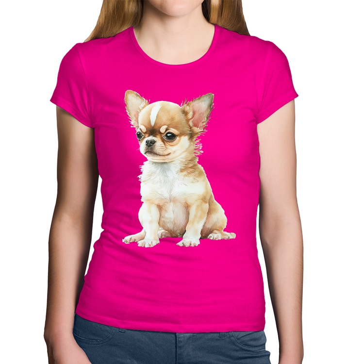 Baby Look Algodão Cachorro Chihuahua - Rosa