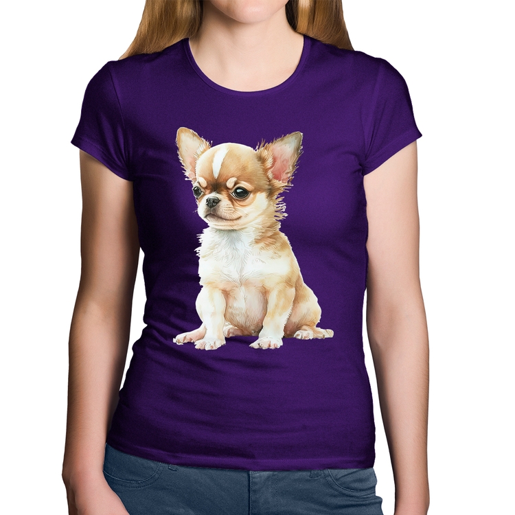 Baby Look Algodão Cachorro Chihuahua - Roxa