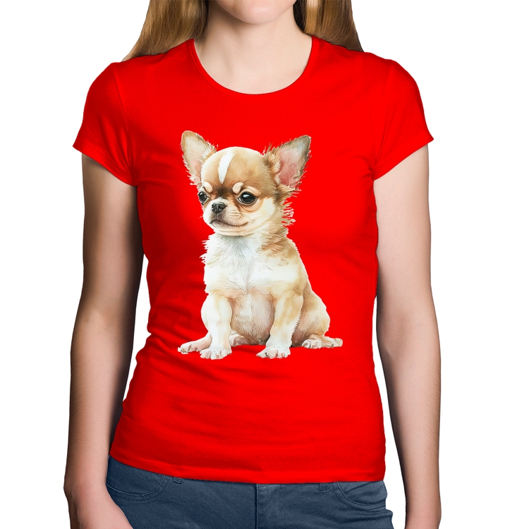 Baby Look Algodão Cachorro Chihuahua - Vermelha