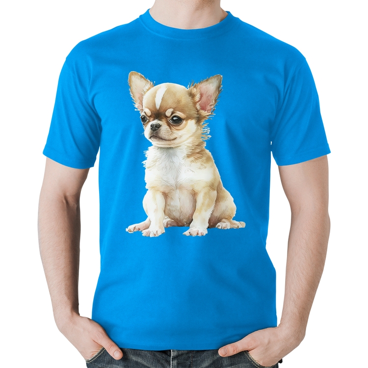 Camiseta Algodão Cachorro Chihuahua - Azul