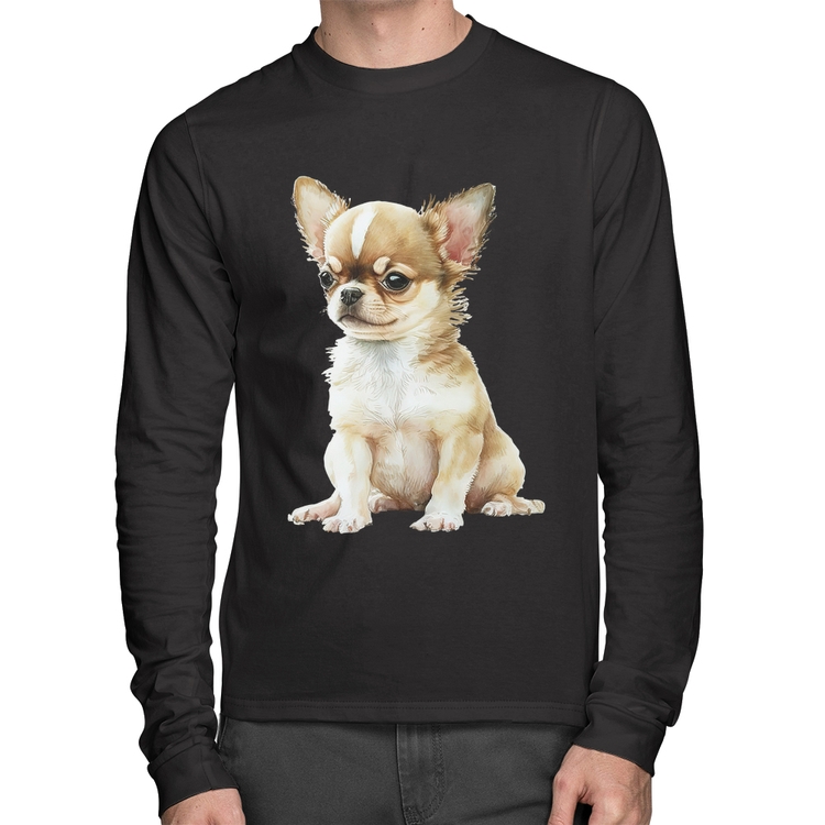 Camiseta Algodão Cachorro Chihuahua Manga Longa