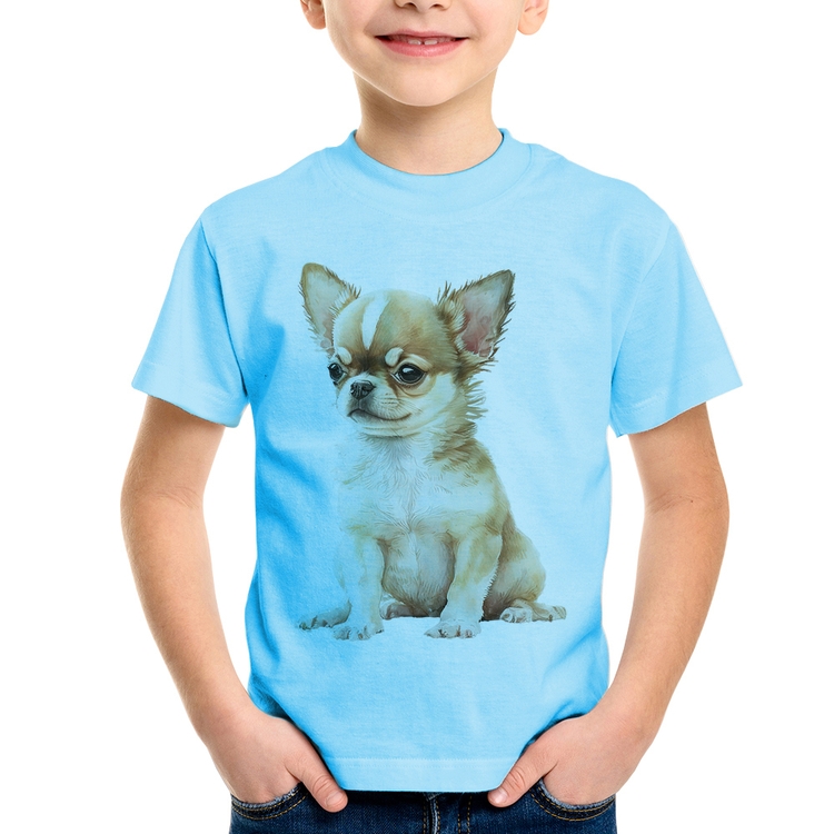 Camiseta Infantil Cachorro Chihuahua - Azul Bebê