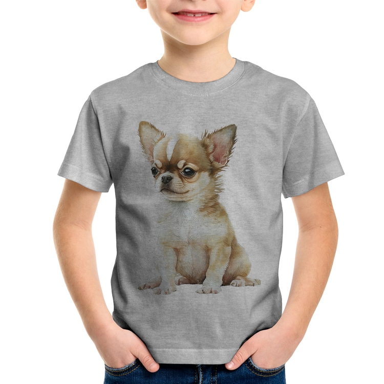 Camiseta Infantil Cachorro Chihuahua - Cinza