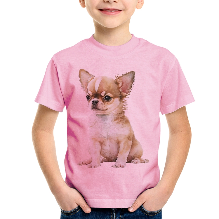 Camiseta Infantil Cachorro Chihuahua - Rosa Bebê