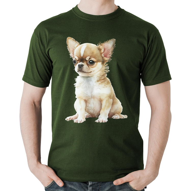 Camiseta Algodão Cachorro Chihuahua - Musgo