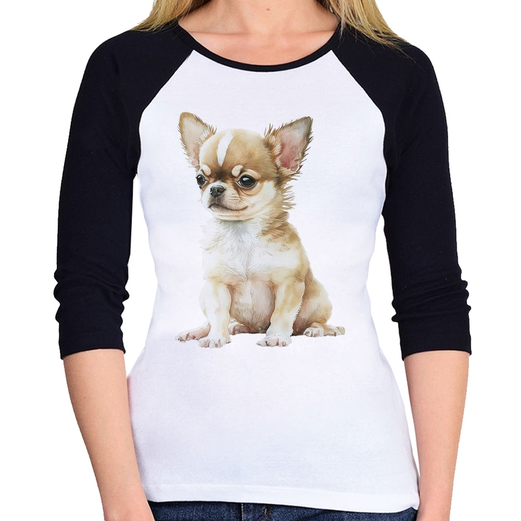 Baby Look Raglan Cachorro Chihuahua Manga 3/4