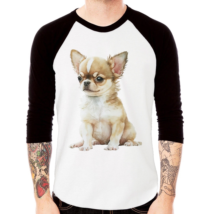 Camiseta Raglan Cachorro Chihuahua Manga 3/4
