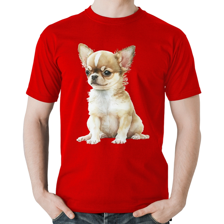 Camiseta Algodão Cachorro Chihuahua - Vermelha
