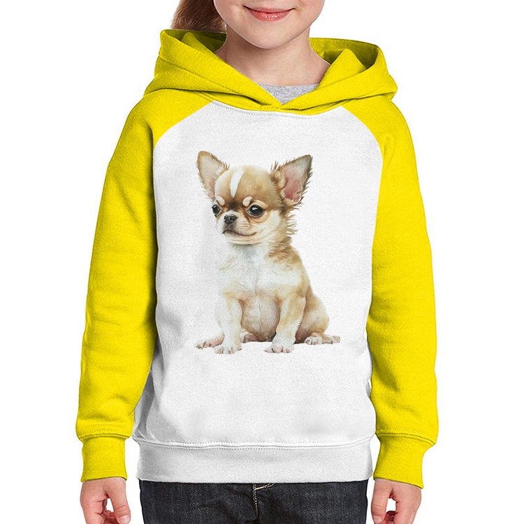 Moletom Infantil Cachorro Chihuahua - Branco/Amarelo
