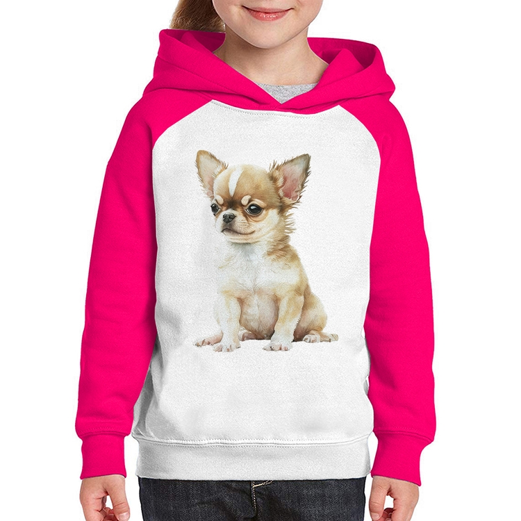 Moletom Infantil Cachorro Chihuahua - Branco/Rosa