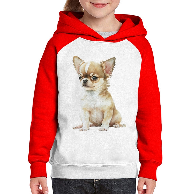 Moletom Infantil Cachorro Chihuahua - Branco/Vermelho