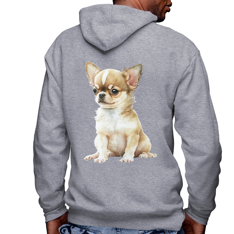 Blusa Moletom Cachorro Chihuahua Masculina com Capuz e Zíper - Mescla