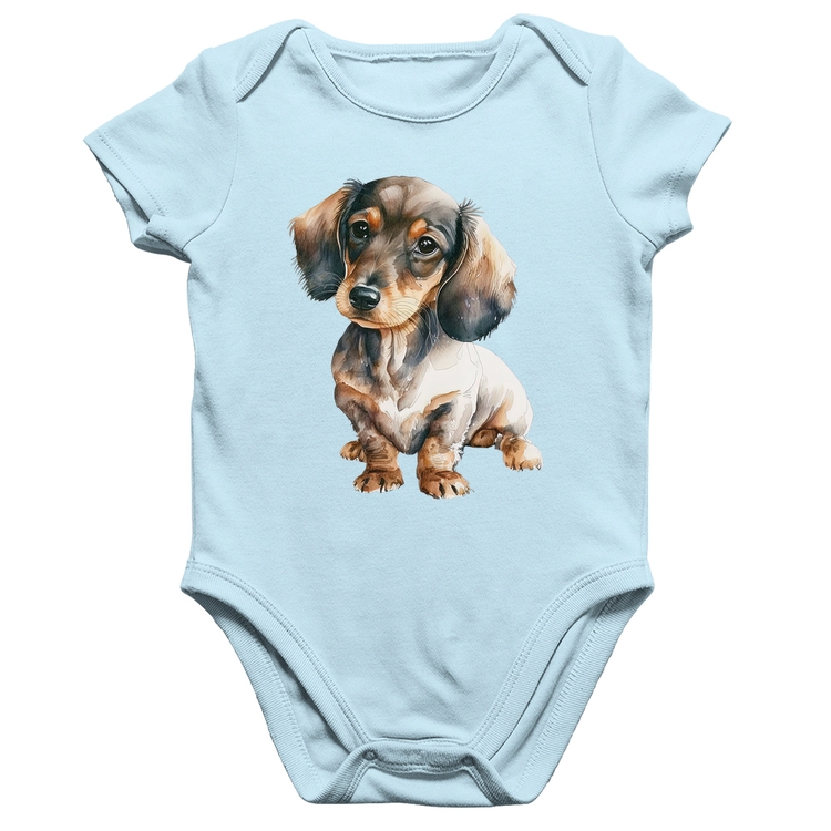 Body Bebê Algodão Cachorro Dachshund - Azul Bebê