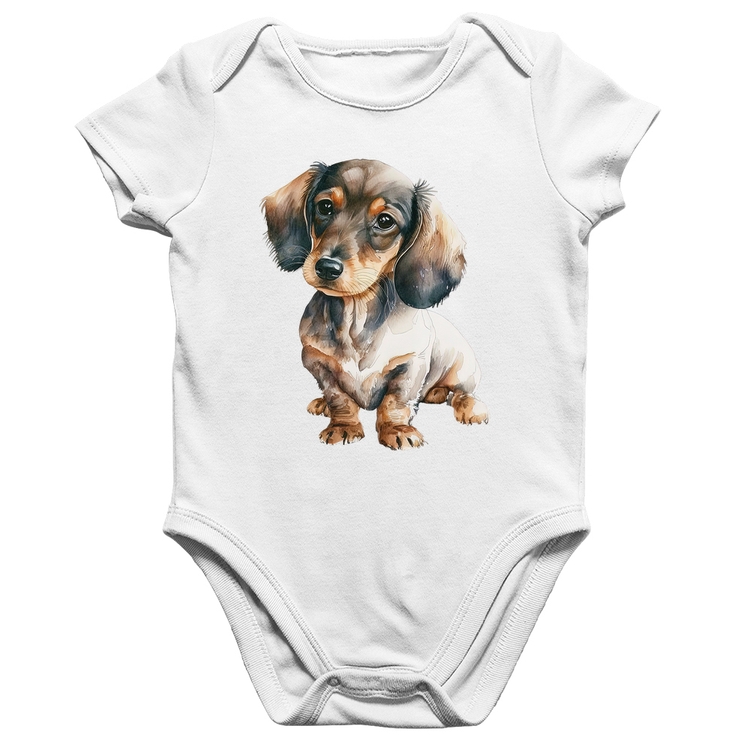 Body Bebê Algodão Cachorro Dachshund - Branco