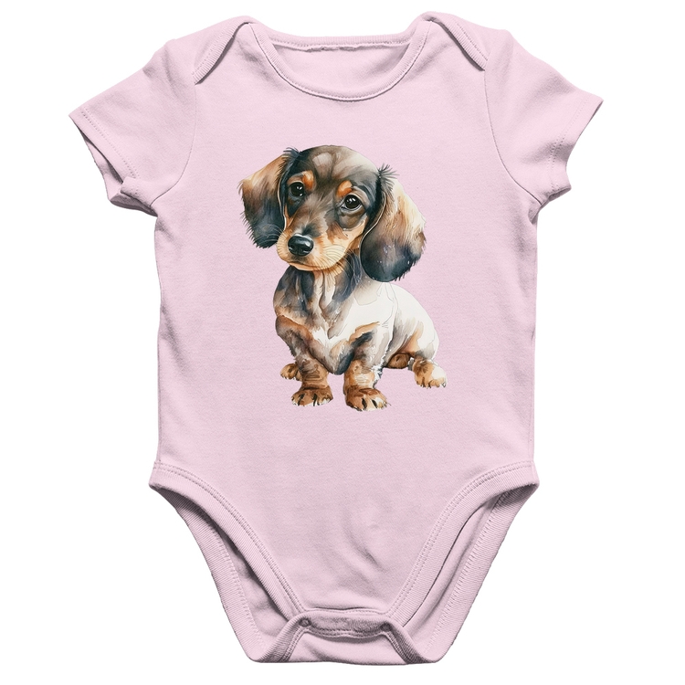 Body Bebê Algodão Cachorro Dachshund - Rosa Bebê