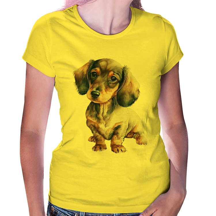 Baby Look Cachorro Dachshund - Amarela