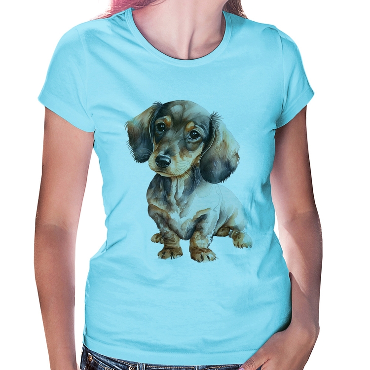 Baby Look Cachorro Dachshund - Azul Bebê