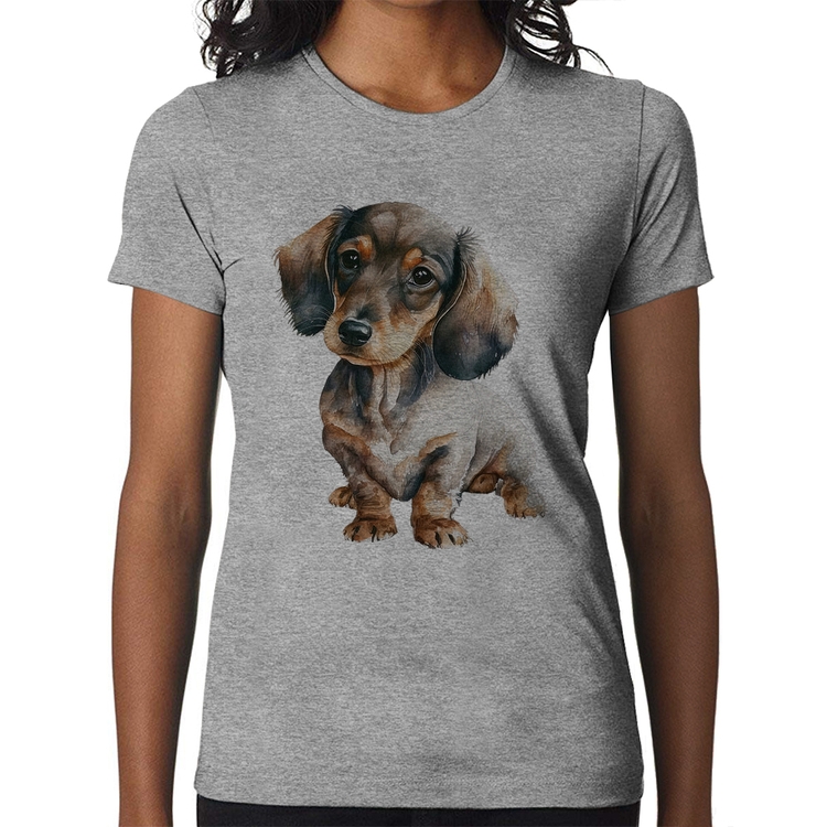 Baby Look Cachorro Dachshund - Cinza
