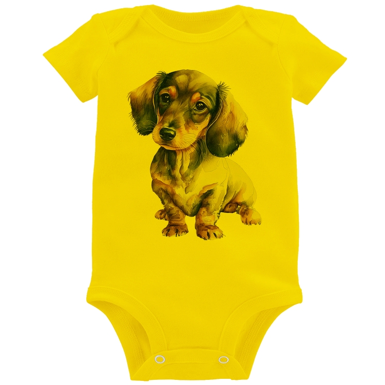 Body Bebê Cachorro Dachshund - Amarelo
