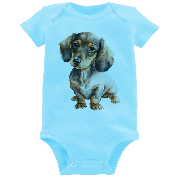 Body Bebê Cachorro Dachshund - Azul Bebê
