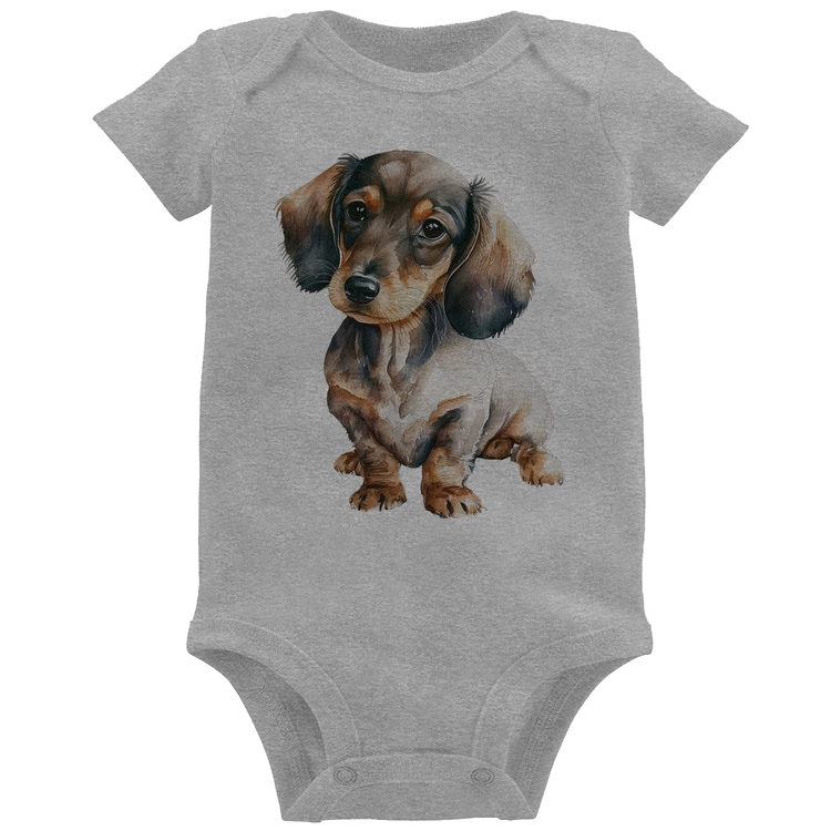 Body Bebê Cachorro Dachshund - Cinza