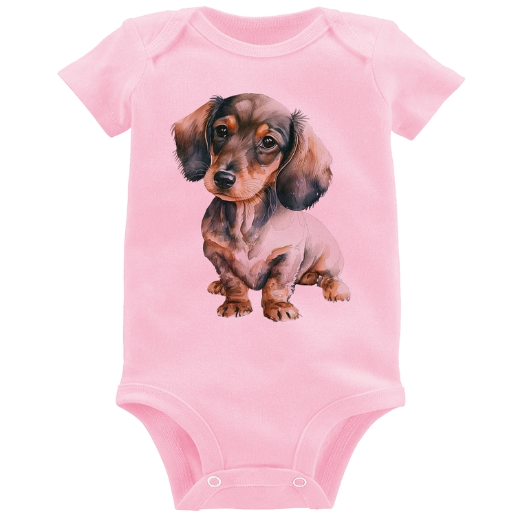 Body Bebê Cachorro Dachshund - Rosa Bebê