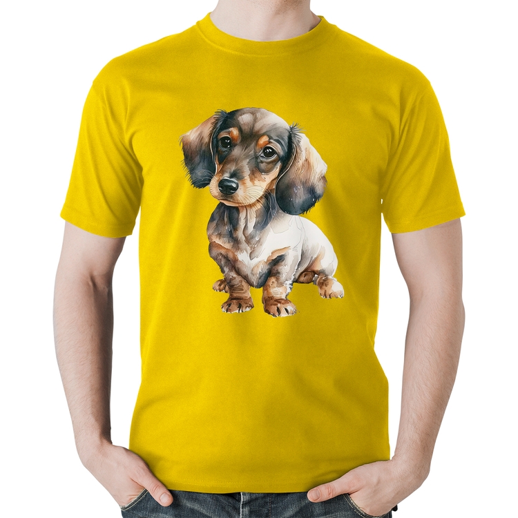 Camiseta Algodão Cachorro Dachshund - Amarela