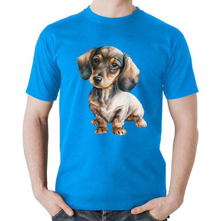 Camiseta Algodão Cachorro Dachshund - Azul