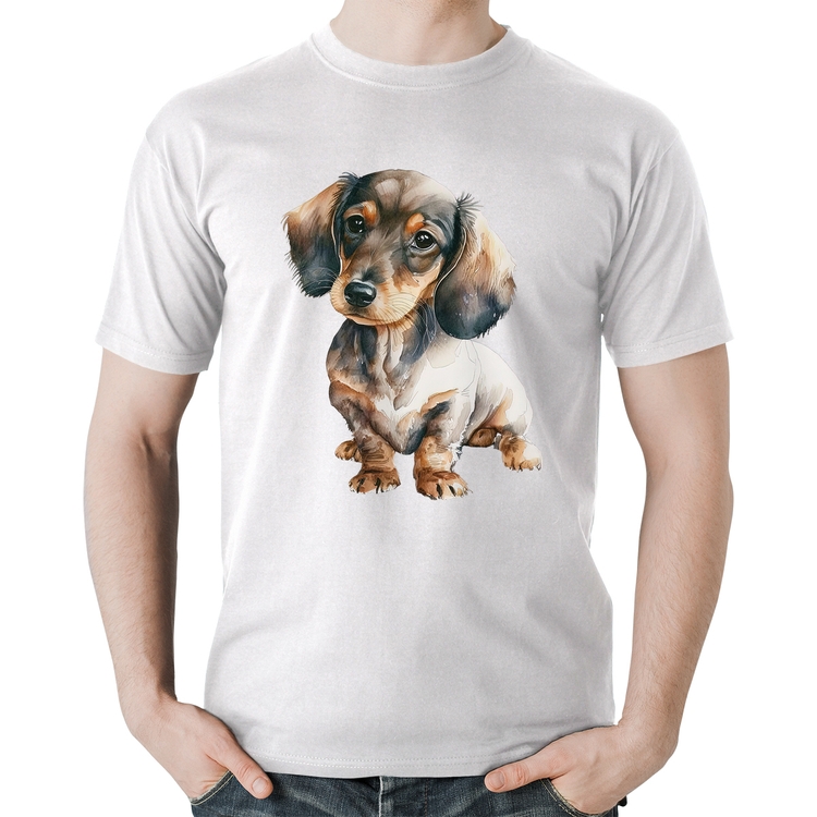 Camiseta Algodão Cachorro Dachshund - Branca