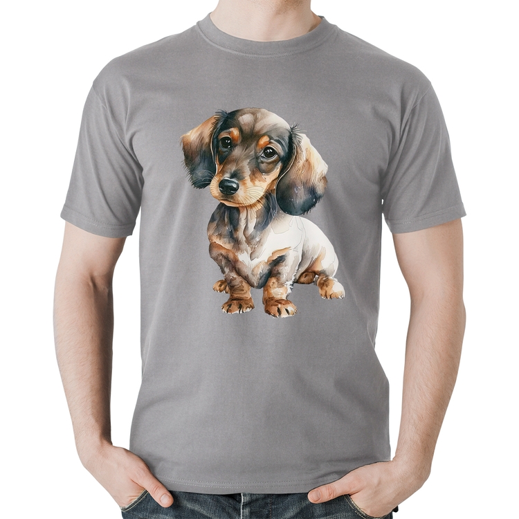 Camiseta Algodão Cachorro Dachshund - Cinza