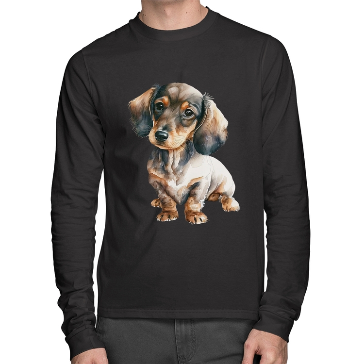 Camiseta Algodão Cachorro Dachshund Manga Longa