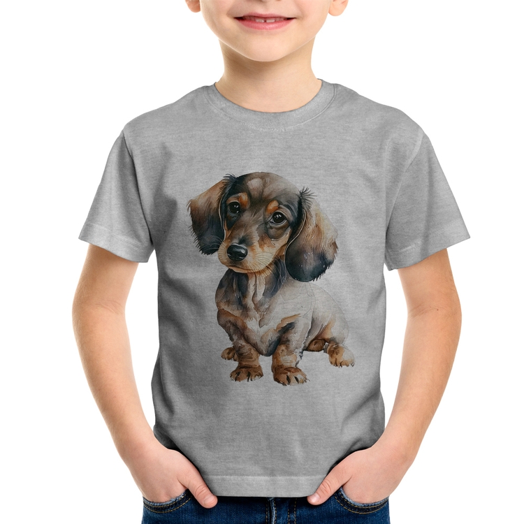 Camiseta Infantil Cachorro Dachshund - Cinza