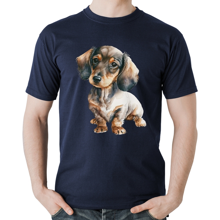 Camiseta Algodão Cachorro Dachshund - Marinho