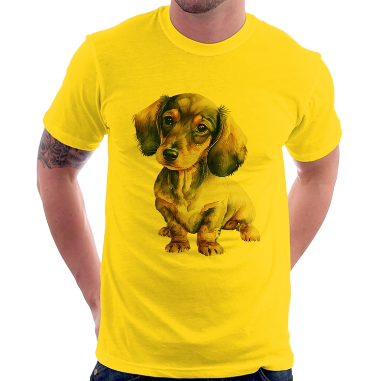 Camiseta Cachorro Dachshund - Amarela