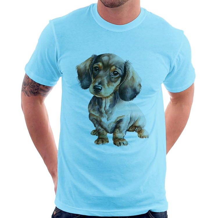 Camiseta Cachorro Dachshund - Azul Bebê